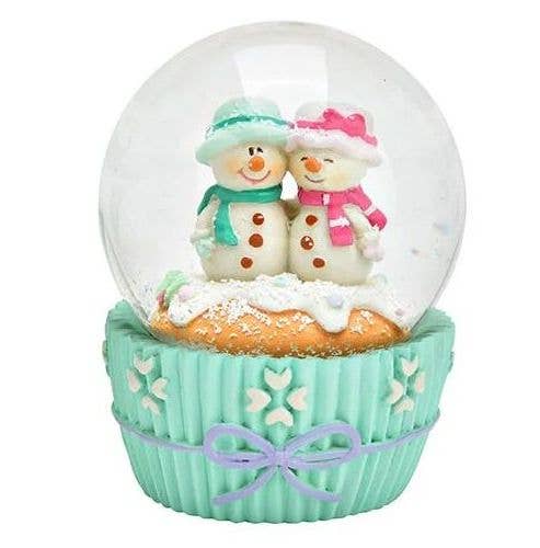 Pareja de magdalenas navideñas con forma de bola de nieve, muñecos de nieve, color turquesa pastel, Papá Noel con 65 mm de diámetro