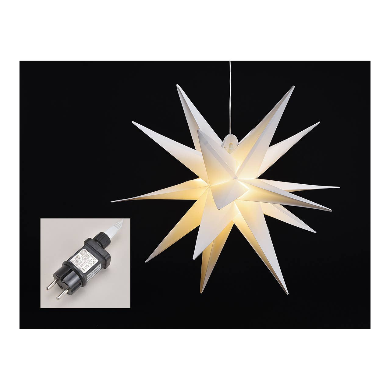 Estrella LED, SMD, plegable, exterior, LED SMD blanco cálido, con temporizador, IP44 de plástico blanco Ø60cm