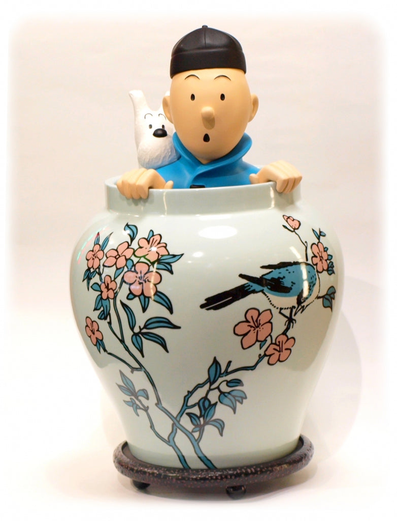 POTICHE DU LOTUS BLEU - statuette résine et porcelaine 44 cm