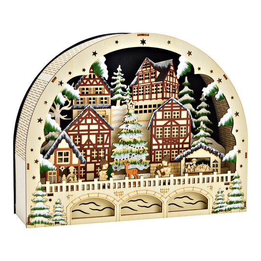Escena invernal LED con temporizador (excl. 2xAA) de madera, (A/Al/P) 30x24x8cm
