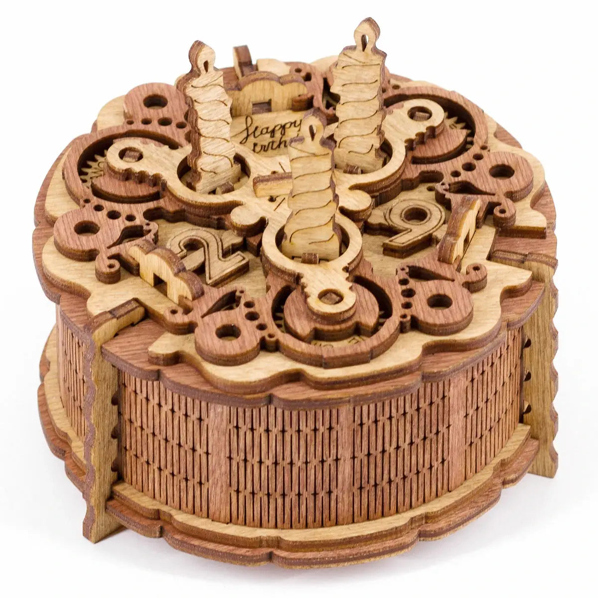 Caja de regalo rompecabezas en forma de pastel de cumpleaños