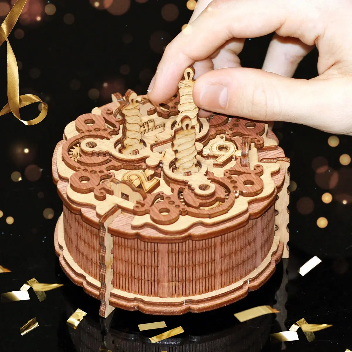 Caja de regalo rompecabezas en forma de pastel de cumpleaños