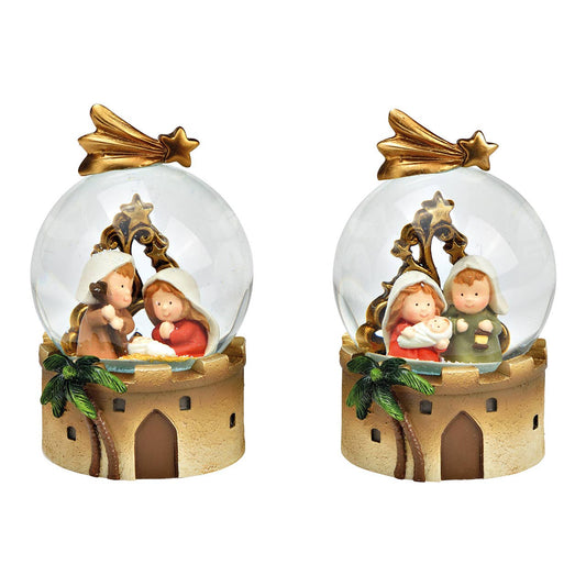 Bola de nieve con pesebre de poliéster/vidrio colorida, 2 unidades, (A/Al/P) 6x10x6cm