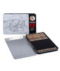 Estuche metálico con 12 lápices de dibujo HB .